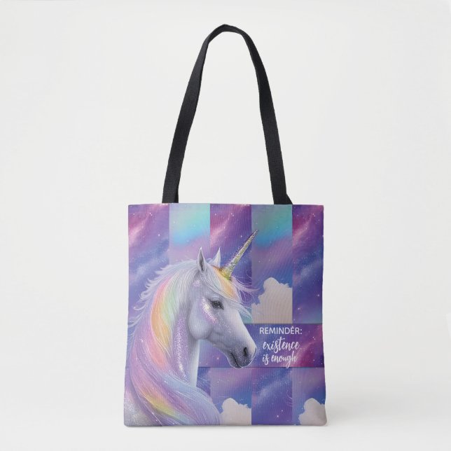 Bolso De Tela You Are Enough Reminder Rainbow Unicorn (Anverso)