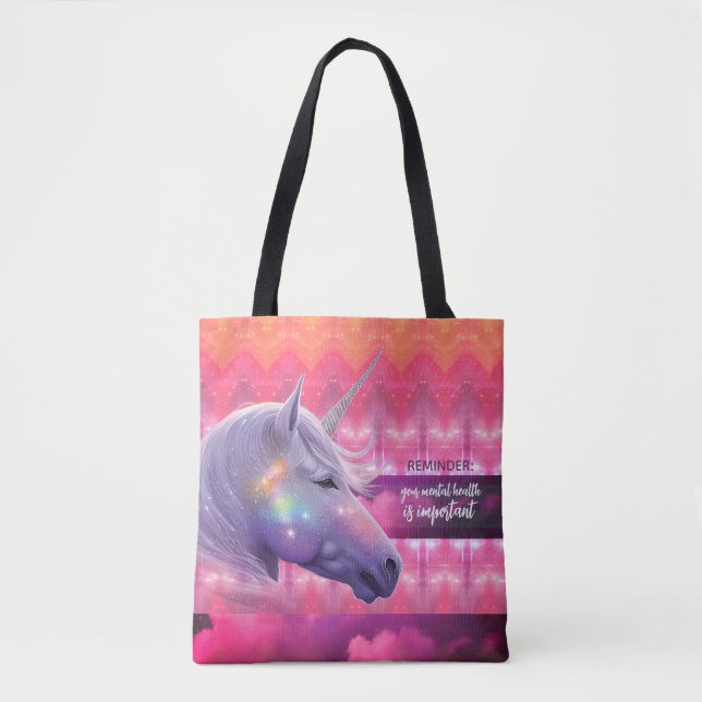 Bolso De Tela Your Mental Health Is Important Rainbow Unicorn (Anverso)