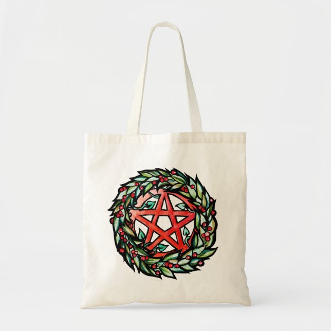 Bolso De Tela Yule Wreath Pentacle Pagan (Frente)