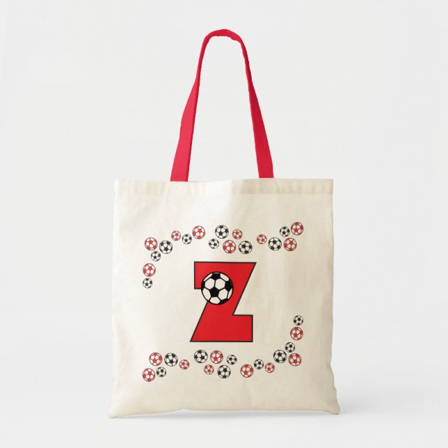 Bolso De Tela Z en tote rojo del monograma del fútbol (Frente)