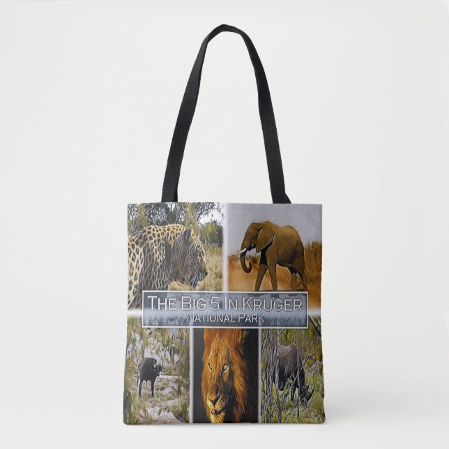 BOLSO DE TELA ZA * SUDÁFRICA - LOS 5 GRANDES EN KRUGER N. P. (Anverso)