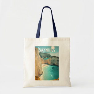 Bolso De Tela Zakynthos Grecia Ilustración Arte de Viaje Vintage