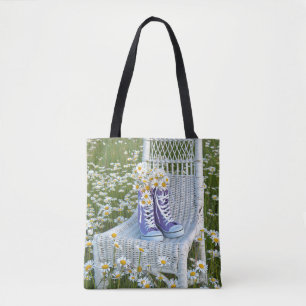 Bolso De Tela zapatillas moradas con margaritas