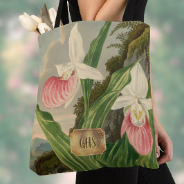 Bolso De Tela Zapato de Dama Rosa Orquídea Floral Vintage Monogr