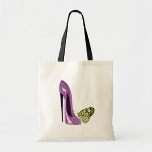 Bolso De Tela Zapato del estilete de la lila y mariposa amarilla