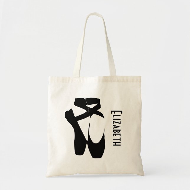 Bolso De Tela Zapatos de ballet negro personalizados en punta (Frente)