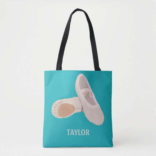 Bolso De Tela Zapatos de ballet verde azulado y tan personalizad (Anverso)
