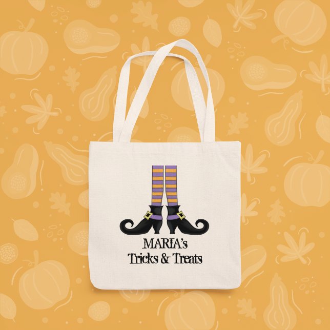 Bolso De Tela Zapatos de Bruja Caprichosa de Halloween Truco o T (Cute Whimsical Trick and Treats Custom Tote Bag)