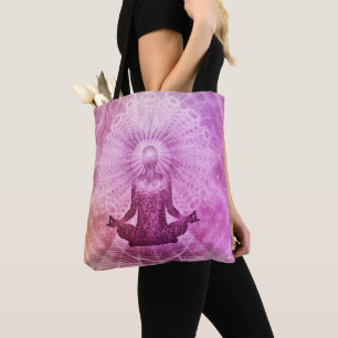 Bolso De Tela Zen Gradiente Púrpura Yoga Mandala Tote elegante