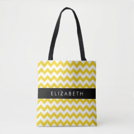 Bolso De Tela Zigzag Amarillo, Chevron Amarillo, Tu Nombre