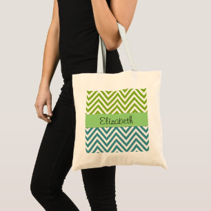 Bolso De Tela Zigzag Azul, Zigzag Verde, Chevron, Su Nombre
