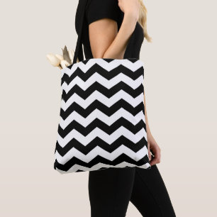 Bolso De Tela Zigzag Chevron Blanco Y Negro