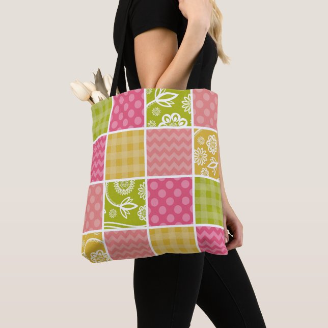 Bolso De Tela Zigzag, Chevron, Polka Dots, Gingham, Patchwork (Detalle)