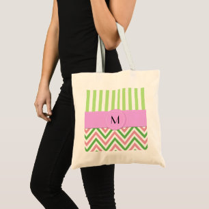 Bolso De Tela Zigzag, Chevron, Stripes, Rosa, Verde, Monograma