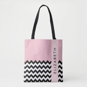 Bolso De Tela Zigzag negro y blanco, chevron, rosado, tu nombre