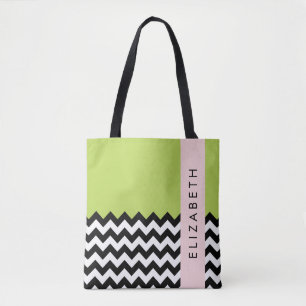 Bolso De Tela Zigzag negro y blanco, chevron, verde, tu nombre
