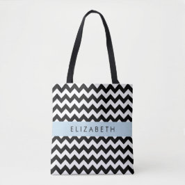 Bolso De Tela Zigzag negro y blanco, patrón de cheurón, nombre