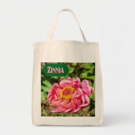 Bolso De Tela Zinnia rosa con alfombra del centro amarillo