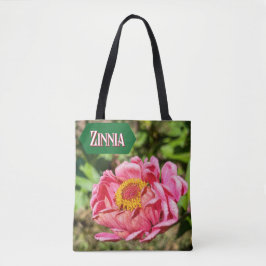 Bolso De Tela Zinnia rosa con alfombra del centro amarillo