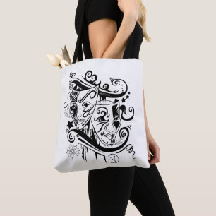 Bolso De Tela Zodiac - Gemini - Blanco y negro