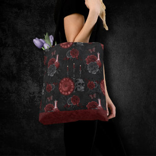 Bolso De Tela Zodiac Magic Crimson   Rosa Henna Red Gothic Skull