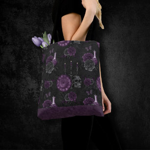 Bolso De Tela Zodiac Magic Rosas de cráneo gótico de ciruela m