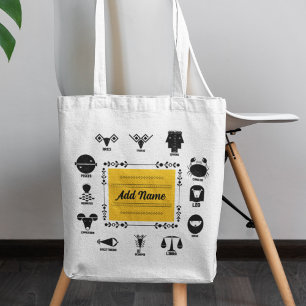 Bolso De Tela Zodiaco Indio Geométrico - 12 Signos en Forma Artí