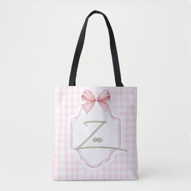 Bolso De Tela Zoe Baby Nursery Personalizado Bow&Gingham (Anverso)