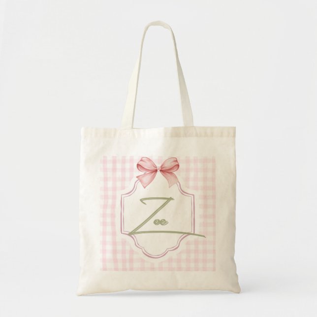Bolso De Tela Zoe Baby Nursery Personalizado Bow&Gingham (Frente)