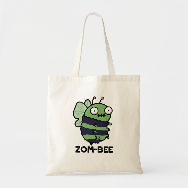 Bolso De Tela Zom-bee Funny Halloween Zombie Bee Pun (Frente)
