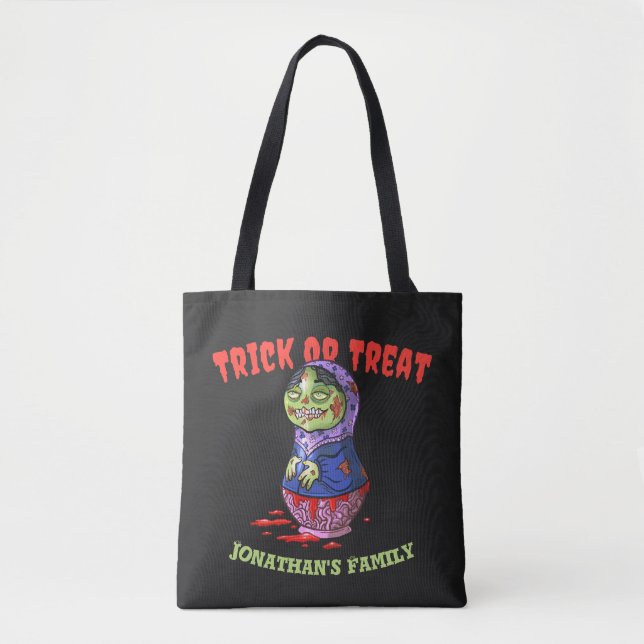 Bolso De Tela Zombie Doll Trick o Trate Halloween (Anverso)
