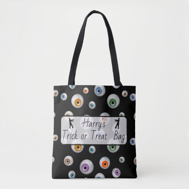 Bolso De Tela Zombie Eyeballs Trick o Trete Halloween (Anverso)