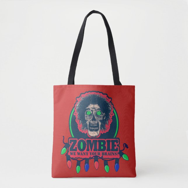 Bolso De Tela Zombie - Queremos tus cerebros - Luces de Navidade (Anverso)