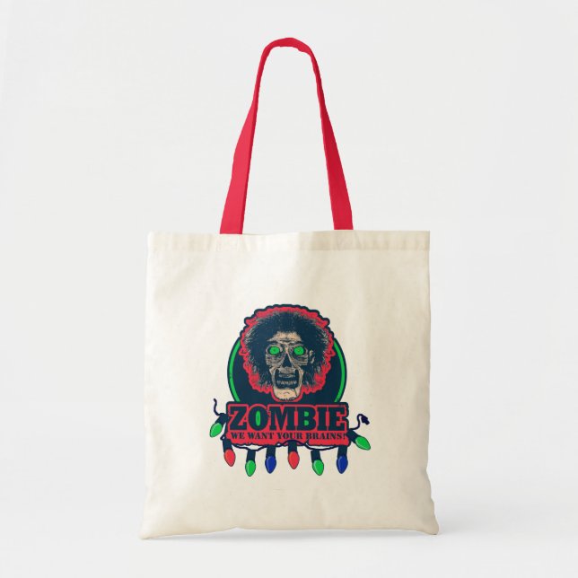 Bolso De Tela Zombie - Queremos tus cerebros - Luces de Navidade (Frente)