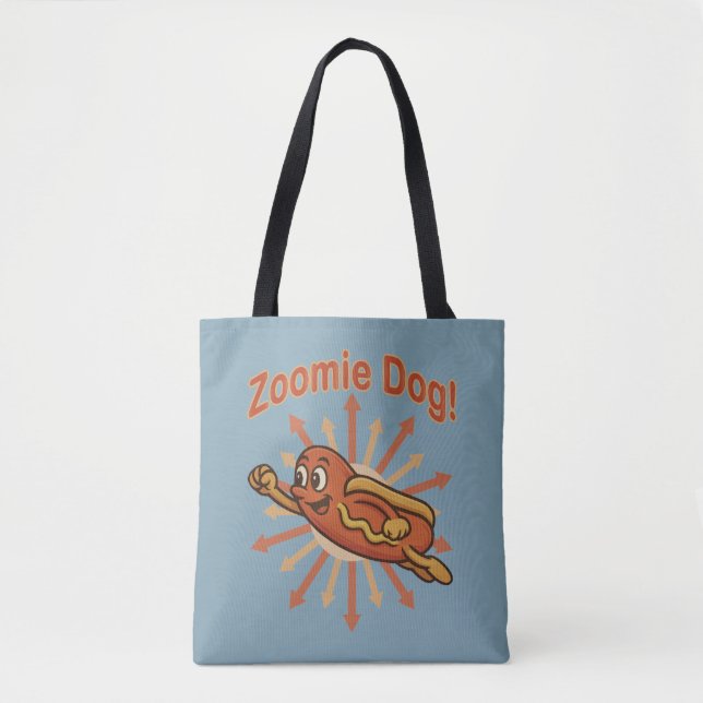 Bolso De Tela Zoomie Dog Flying Hot Dog Personalizado - Fun Retr (Anverso)