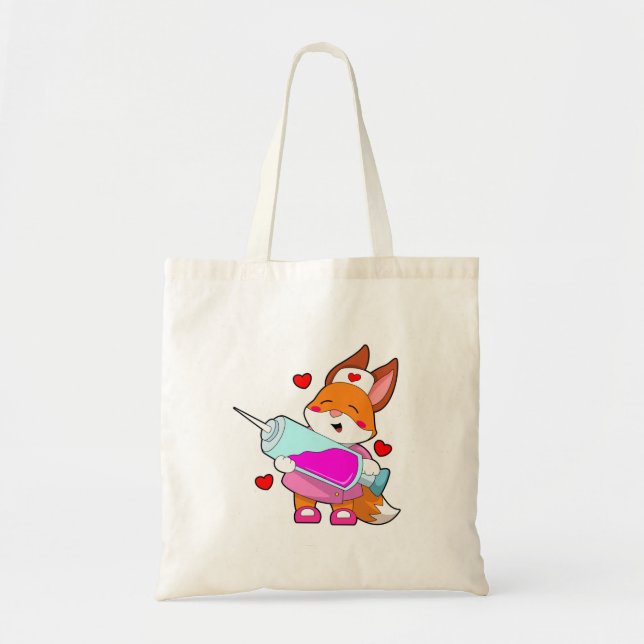 Bolso De Tela Zorro como enfermera con jeringa (Frente)