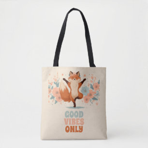 Bolso De Tela Zorro Feliz con Flores – Arte Animal Divertido y L