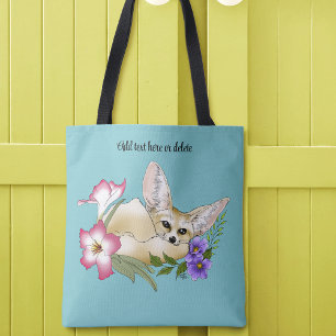 Bolso De Tela Zorro Fennec Flores Rosadas Purpura Lindas Botánic