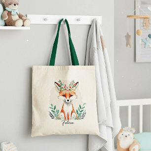 Bolso De Tela Zorro floral acuarela personalizado