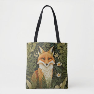 Bolso De Tela Zorro Rojo Elegante Y Follaje Verde