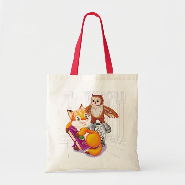 Bolso De Tela zorro y búho violet (Frente)