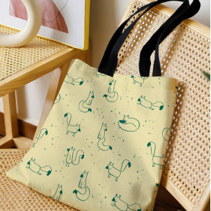 Bolso De Tela Zorros caprichosos en teal en amarillo mantequilla