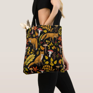 Bolso De Tela zorros otoñales sobre negro