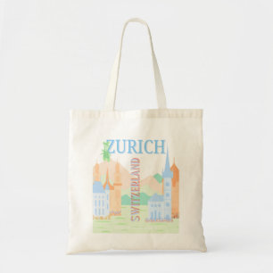 Bolso De Tela Zurich Travel Art, Suiza, Blue Retro Travel