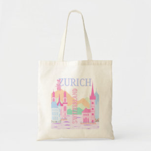 Bolso De Tela Zurich Travel Art, Suiza, Pink Preppy