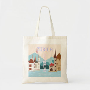 Bolso De Tela Zúrich Travel Art, Suiza Travel Art, Retro