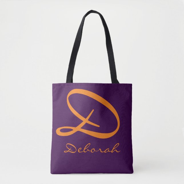 bolso de teta morado con nombre naranja (Anverso)