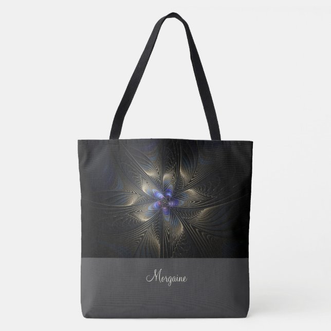 Bolso de tote con monograma fractal abstracto Chic (Anverso)
