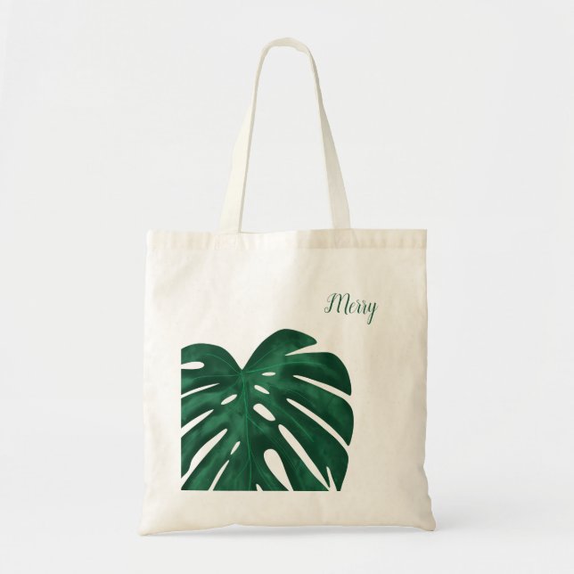 bolso de tote floral personalizado monstera hoja (Frente)