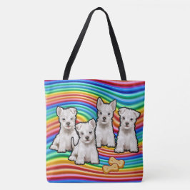 Bolso de tote grande de los perritos del arco iris